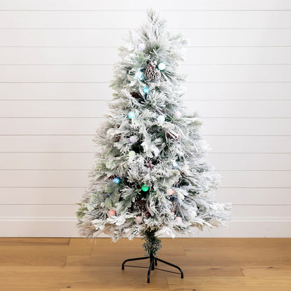 Flocked 5 Ft Led and Pinecone Christmas Tree