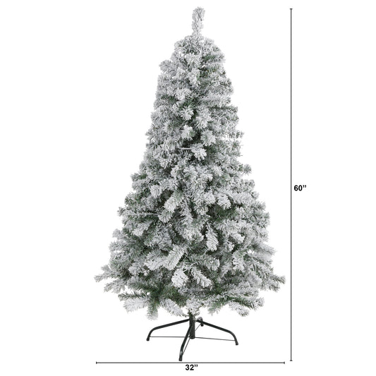 5' Flocked Rock Springs Spruce artificial Christmas tree Nearly Natural snow-flocked evergreen on Tampa Home & Garden Store