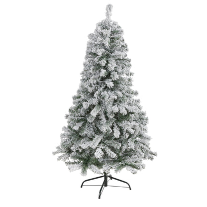 Nearly Natural 5' Flocked Rock Springs Spruce artificial Christmas tree on metal stand on Tampa Home & Garden Store