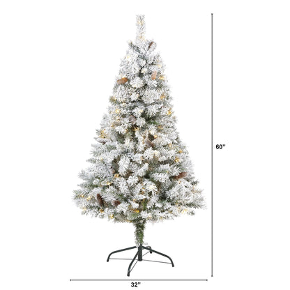 Nearly Natural 5' flocked white pine Christmas tree with 150 clear LED lights on Tampa Home & Garden Store