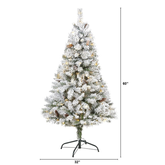Nearly Natural 5' flocked white pine Christmas tree with 150 clear LED lights on Tampa Home & Garden Store