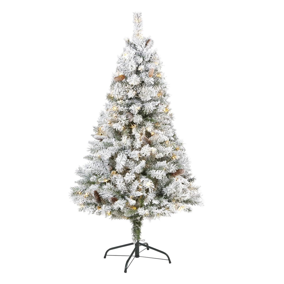 5' Flocked White Pine Artificial Christmas Tree with pinecones and 150 clear LED lights on Tampa Home & Garden Store