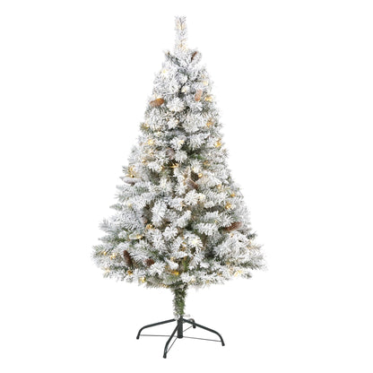 5' Flocked White Pine Artificial Christmas Tree with pinecones and 150 clear LED lights on Tampa Home & Garden Store