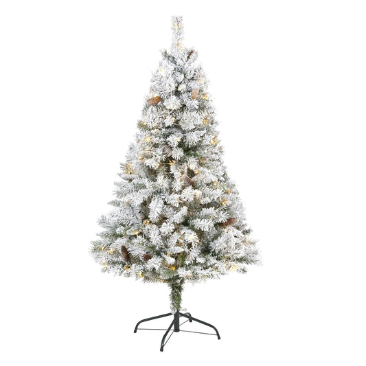 5' Flocked White Pine Artificial Christmas Tree with pinecones and 150 clear LED lights on Tampa Home & Garden Store