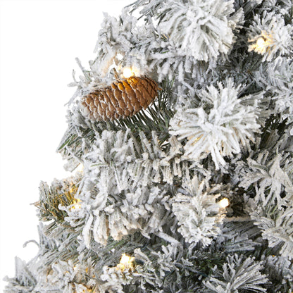 Nearly Natural 5' flocked white pine Christmas tree with pinecones and 150 clear LED lights on Tampa Home & Garden Store