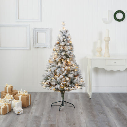 Christmas tree Nearly Natural white River Mountain Pine with pinecones and 150 LEDs on Tampa Home & Garden Store
