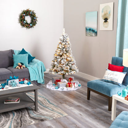 5' flocked white River Mountain Pine artificial Christmas tree with pinecones and 150 LEDs on Tampa Home & Garden Store