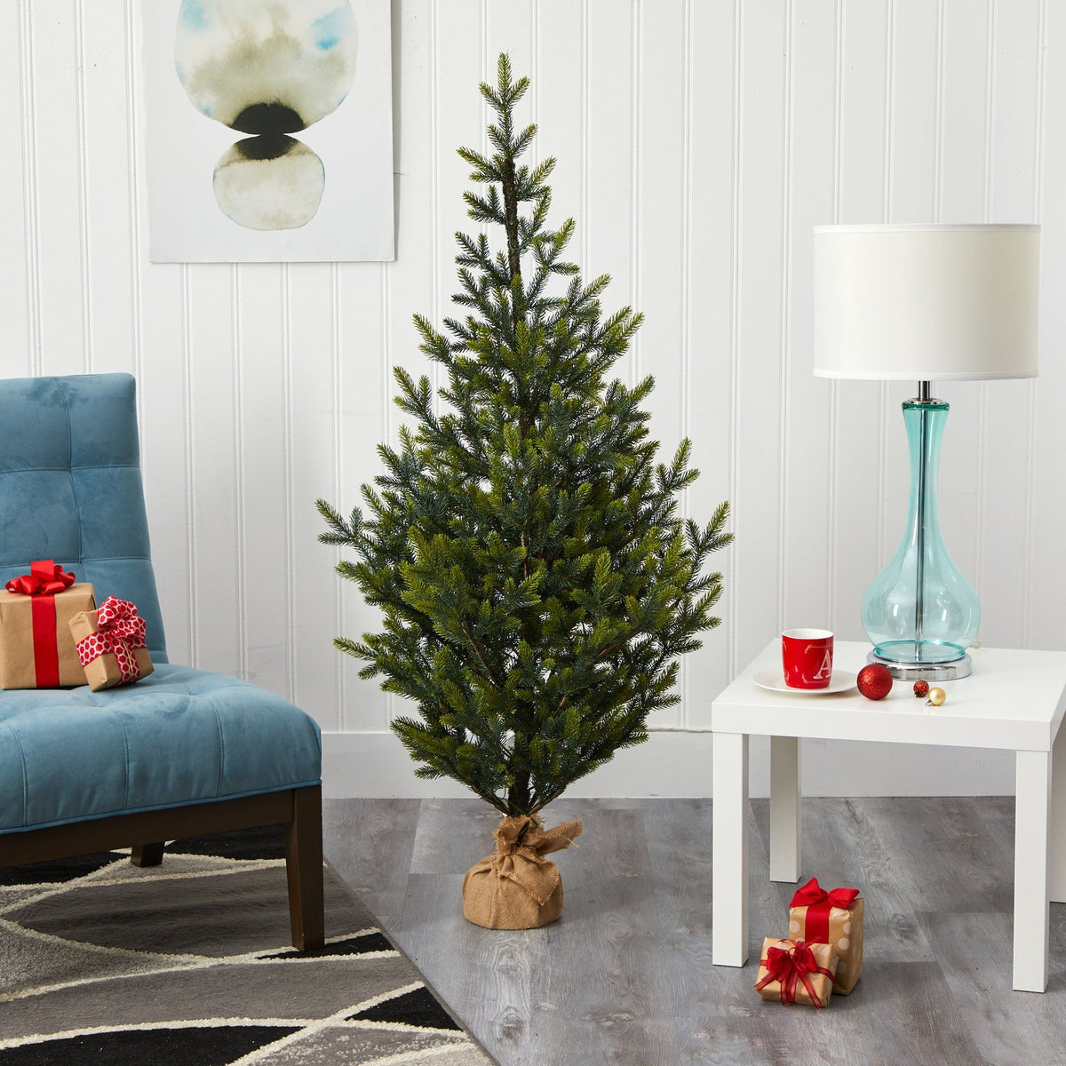 5ft Fraser Fir Natural Look artificial Christmas tree with 200 LED lights burlap base on Tampa Home & Garden Store