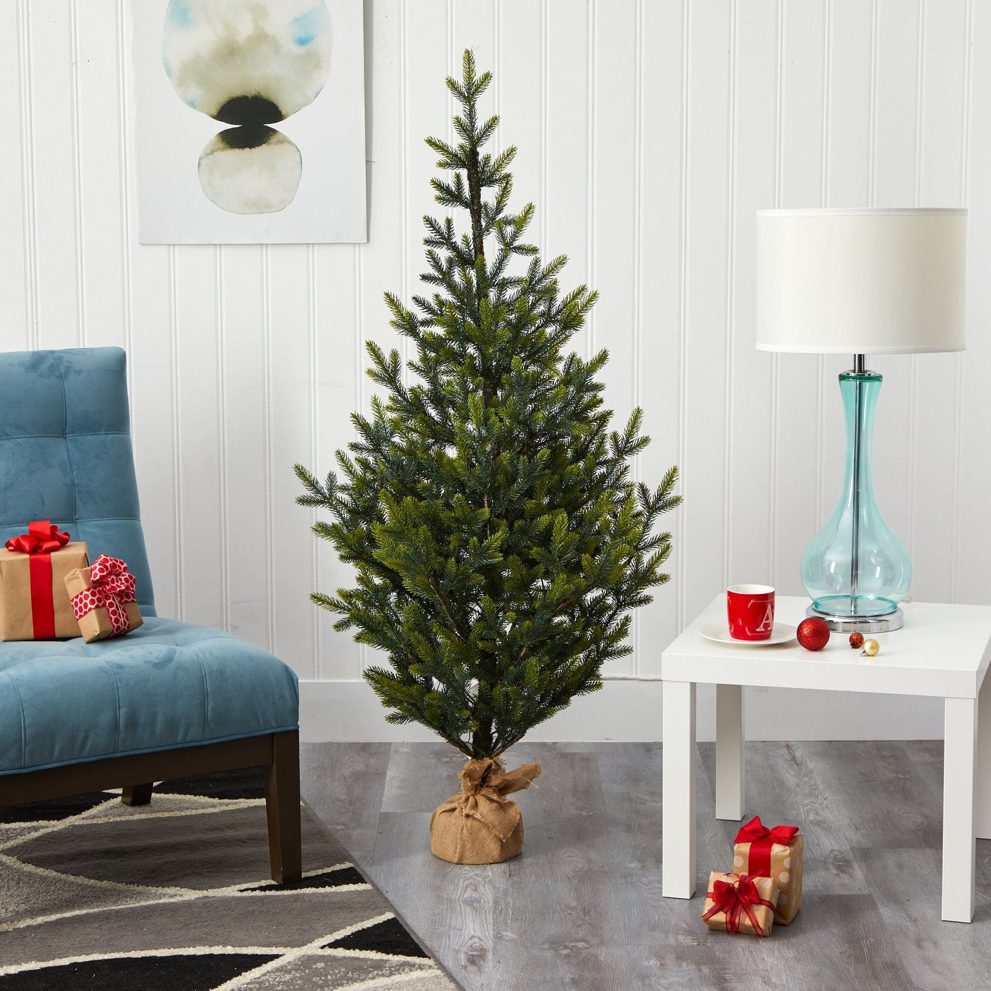 5ft Fraser Fir Natural Look artificial Christmas tree with 200 LED lights burlap base on Tampa Home & Garden Store