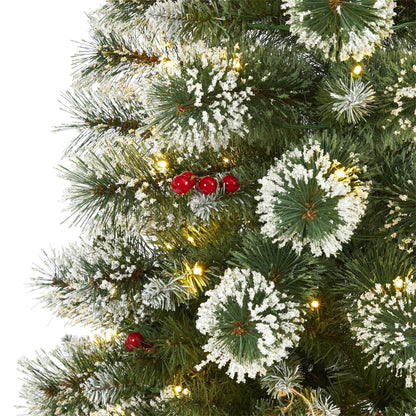 5’ Frosted Swiss Pine Artificial Christmas Tree with 200 Clear LEDs and Berries on Tampa Home & Garden Store