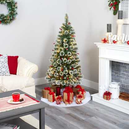 5 ft Frosted Swiss Pine artificial Christmas tree with 200 LEDs and berries Nearly Natural on Tampa Home & Garden Store