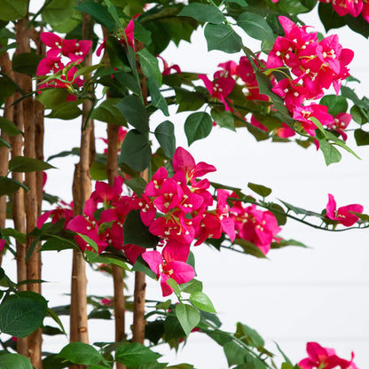 5' artificial bougainvillea tree with vivid pink blossoms, green leaves, and brown trunks on Tampa Home & Garden Store