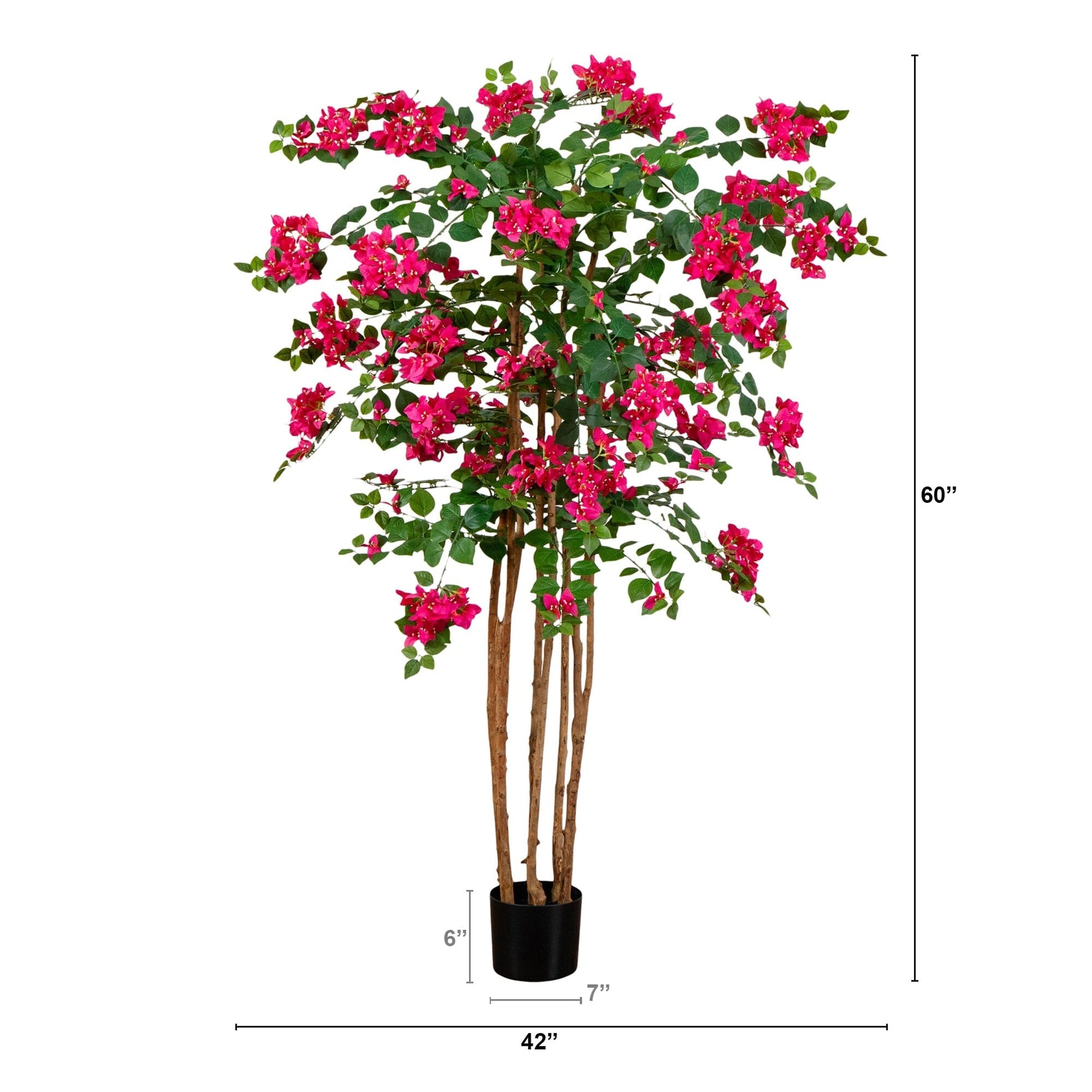 5' artificial bougainvillea tree by Nearly Natural with blooms and green leaves in black planter on Tampa Home & Garden Store