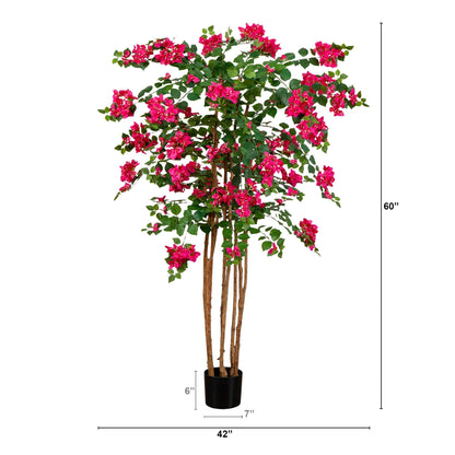 5' artificial bougainvillea tree by Nearly Natural with blooms and green leaves in black planter on Tampa Home & Garden Store