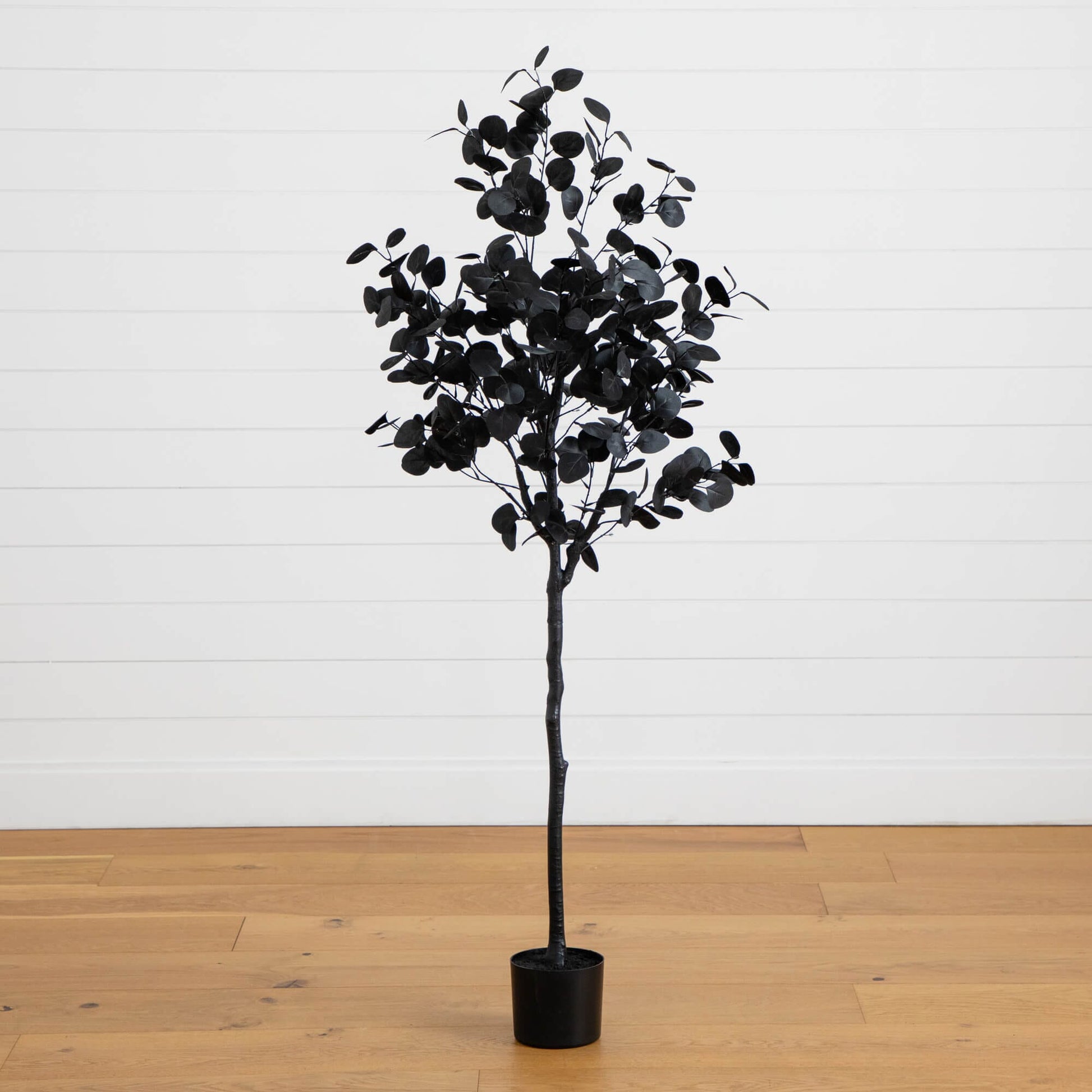 5' Artificial Halloween Black Eucalyptus Tree Nearly Natural black leaves in a black pot on Tampa Home & Garden Store
