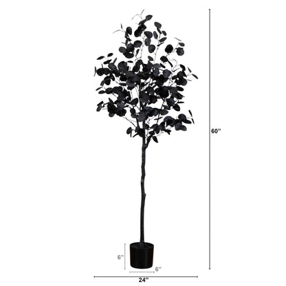 5 ft Nearly Natural artificial black eucalyptus tree in a black planter on Tampa Home & Garden Store