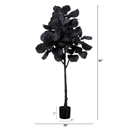 5 ft Artificial Halloween Black Fiddle Leaf Tree by Nearly Natural in a black pot on Tampa Home & Garden Store