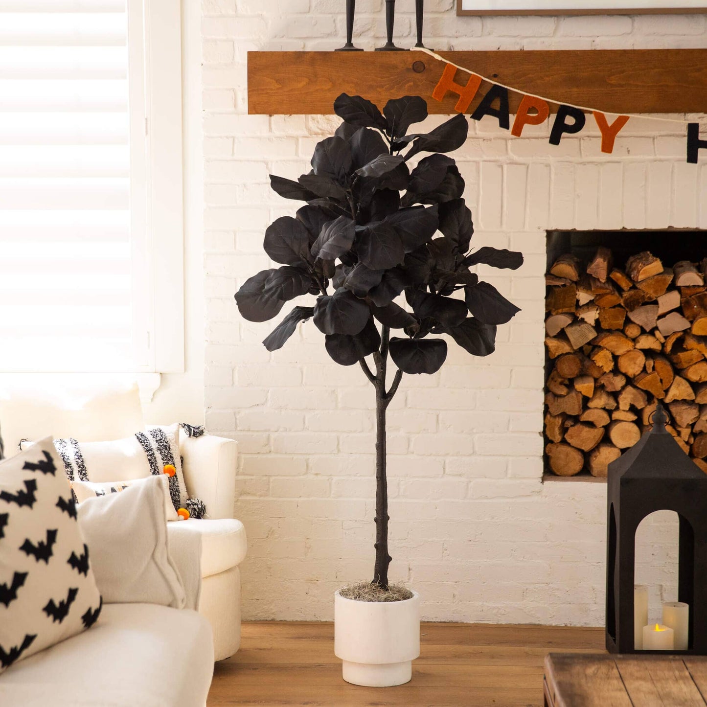 5' Artificial Halloween Black Fiddle Leaf Tree by Nearly Natural for indoor decor on Tampa Home & Garden Store