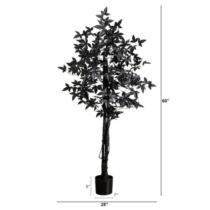 5 ft Nearly Natural Black Maple Tree with Natural Trunk, artificial tree with black leaves on Tampa Home & Garden Store