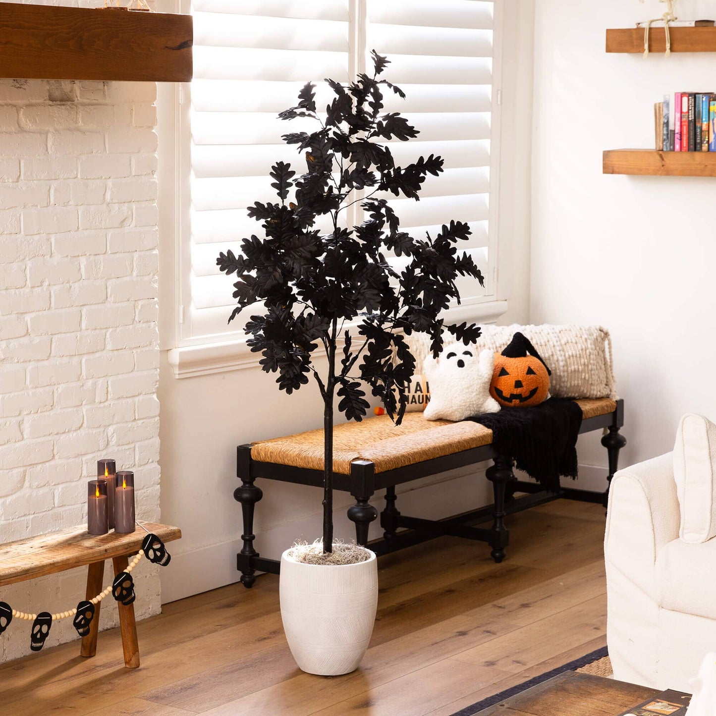 5' Artificial Halloween Black Oak Tree by Nearly Natural with dark lifelike leaves on Tampa Home & Garden Store