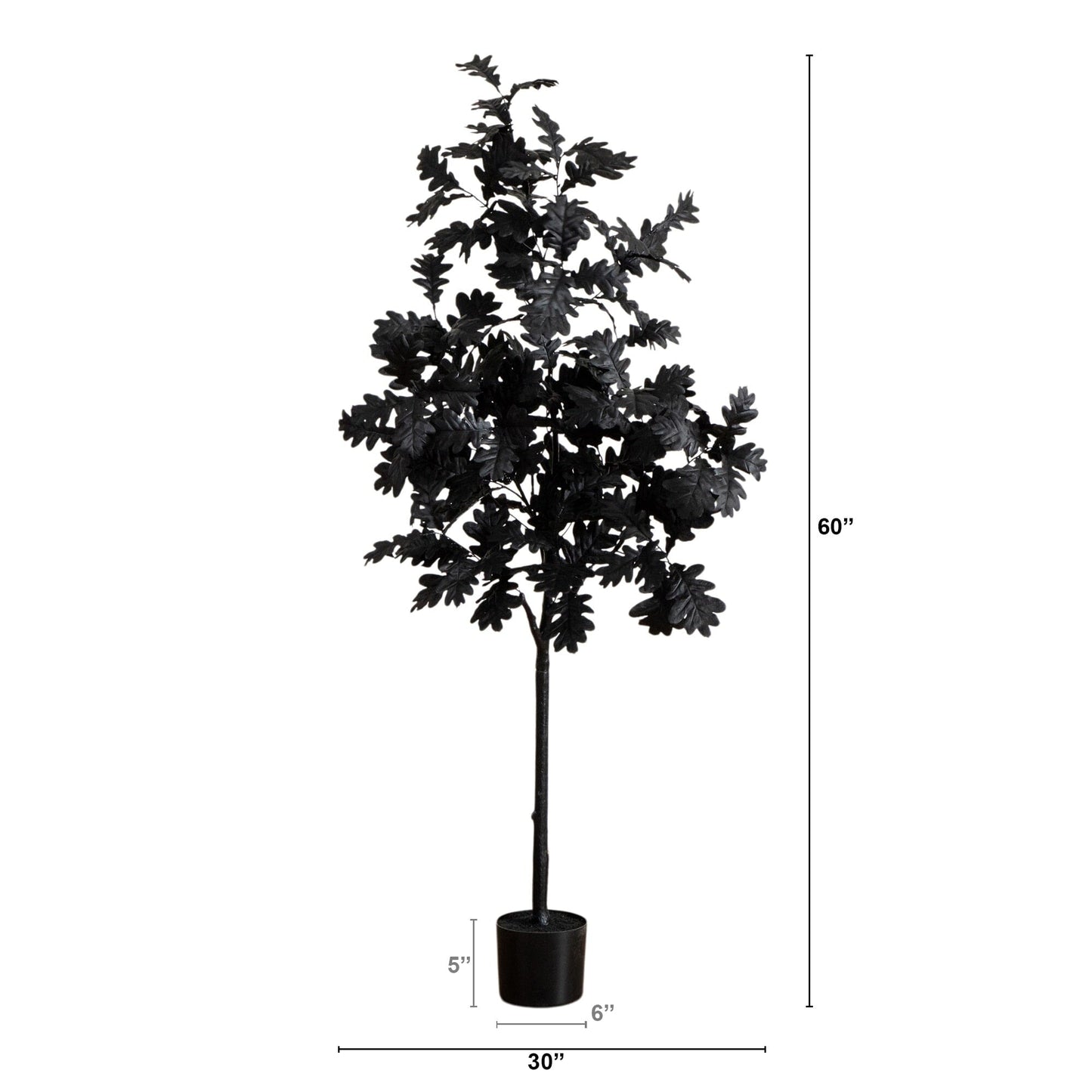 5' Artificial Halloween Black Oak Tree Nearly Natural black foliage in a black pot on Tampa Home & Garden Store
