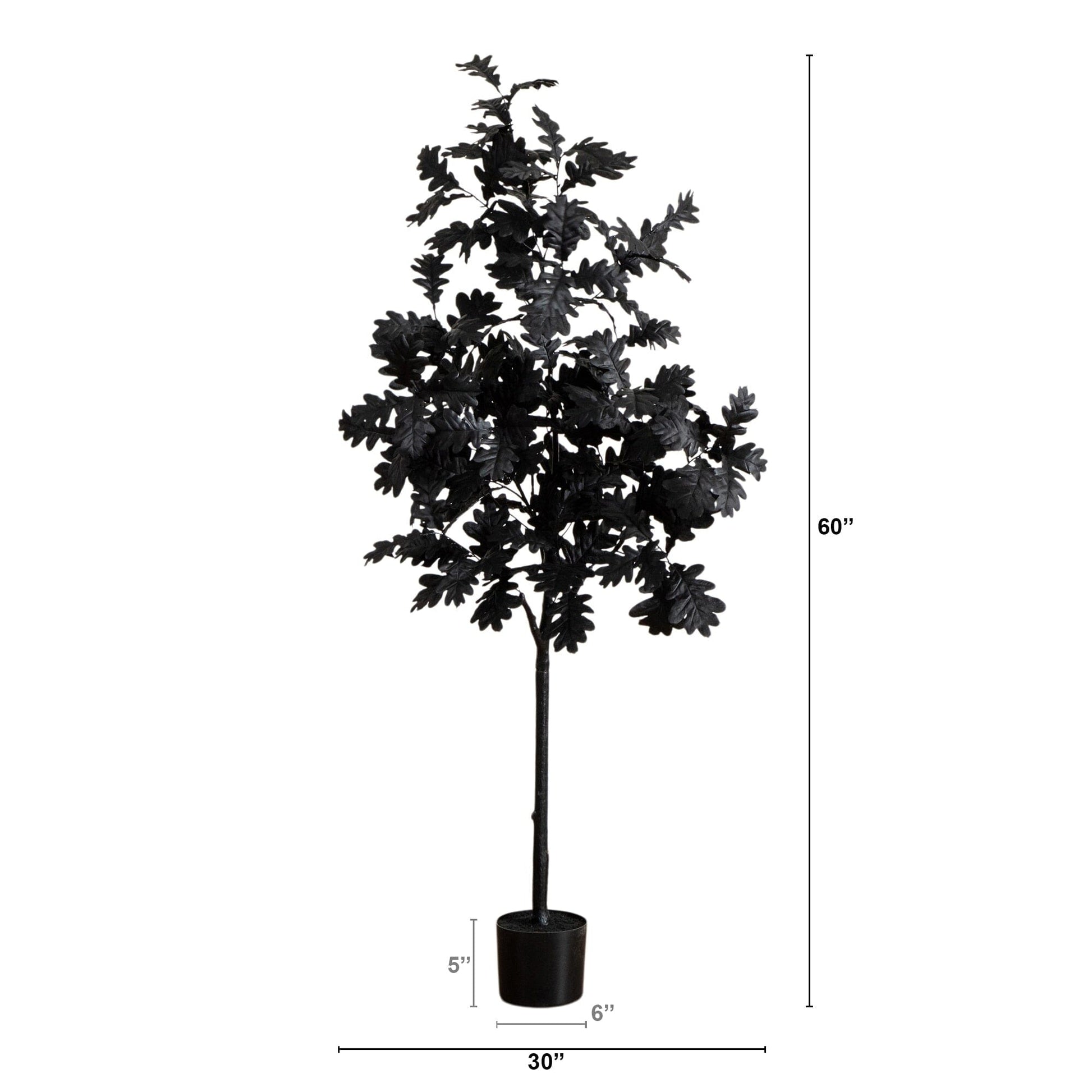 5' Artificial Halloween Black Oak Tree Nearly Natural black foliage in a black pot on Tampa Home & Garden Store