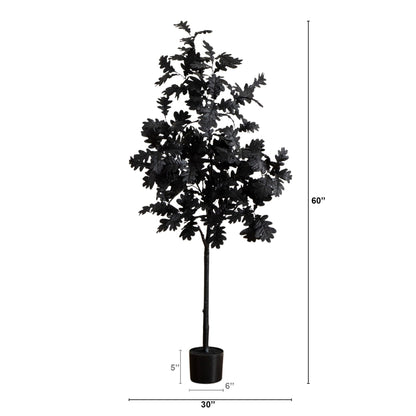5' Artificial Halloween Black Oak Tree Nearly Natural black foliage in a black pot on Tampa Home & Garden Store