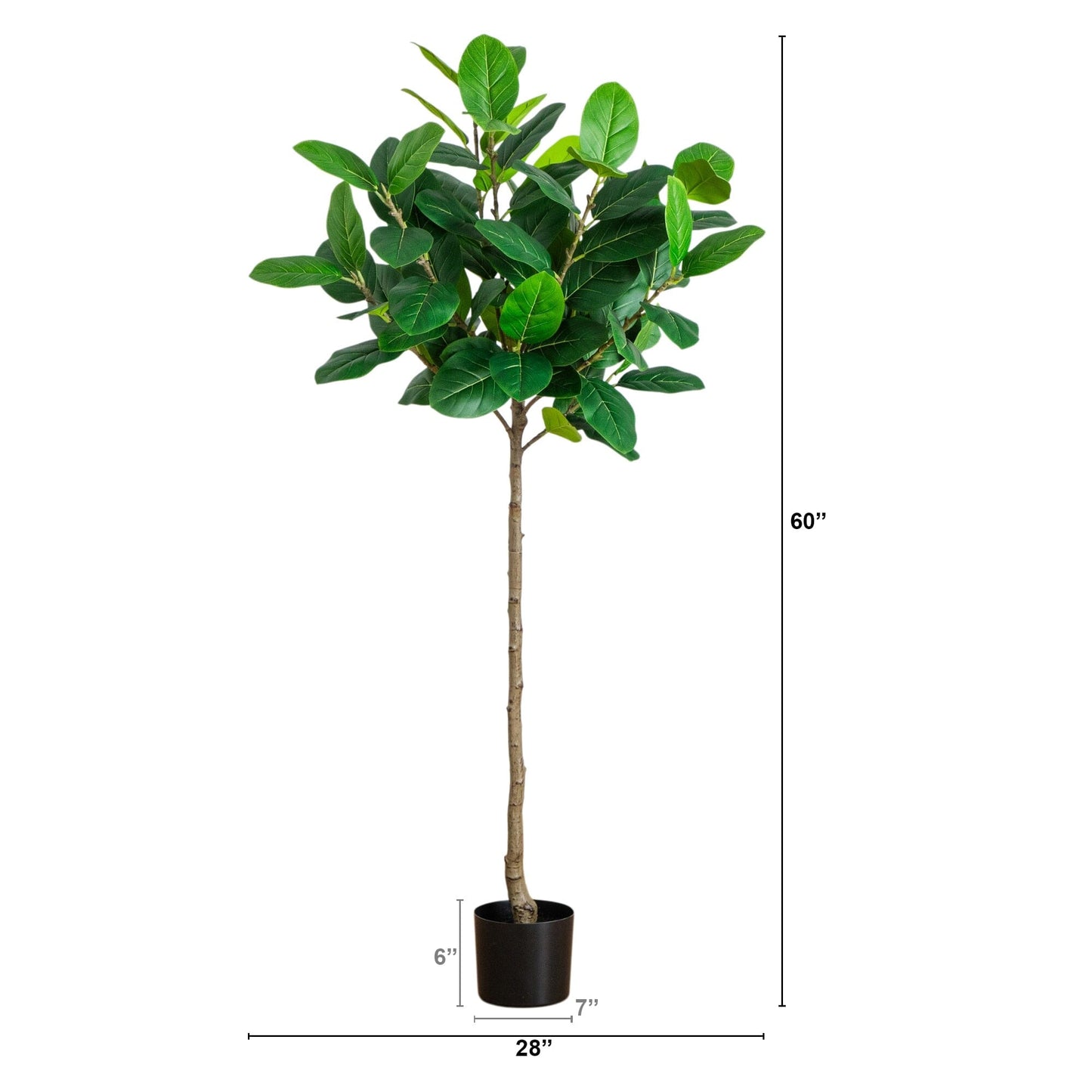 5' Artificial Petite Audrey Ficust Tree by Nearly Natural with green leaves in a black pot on Tampa Home & Garden Store