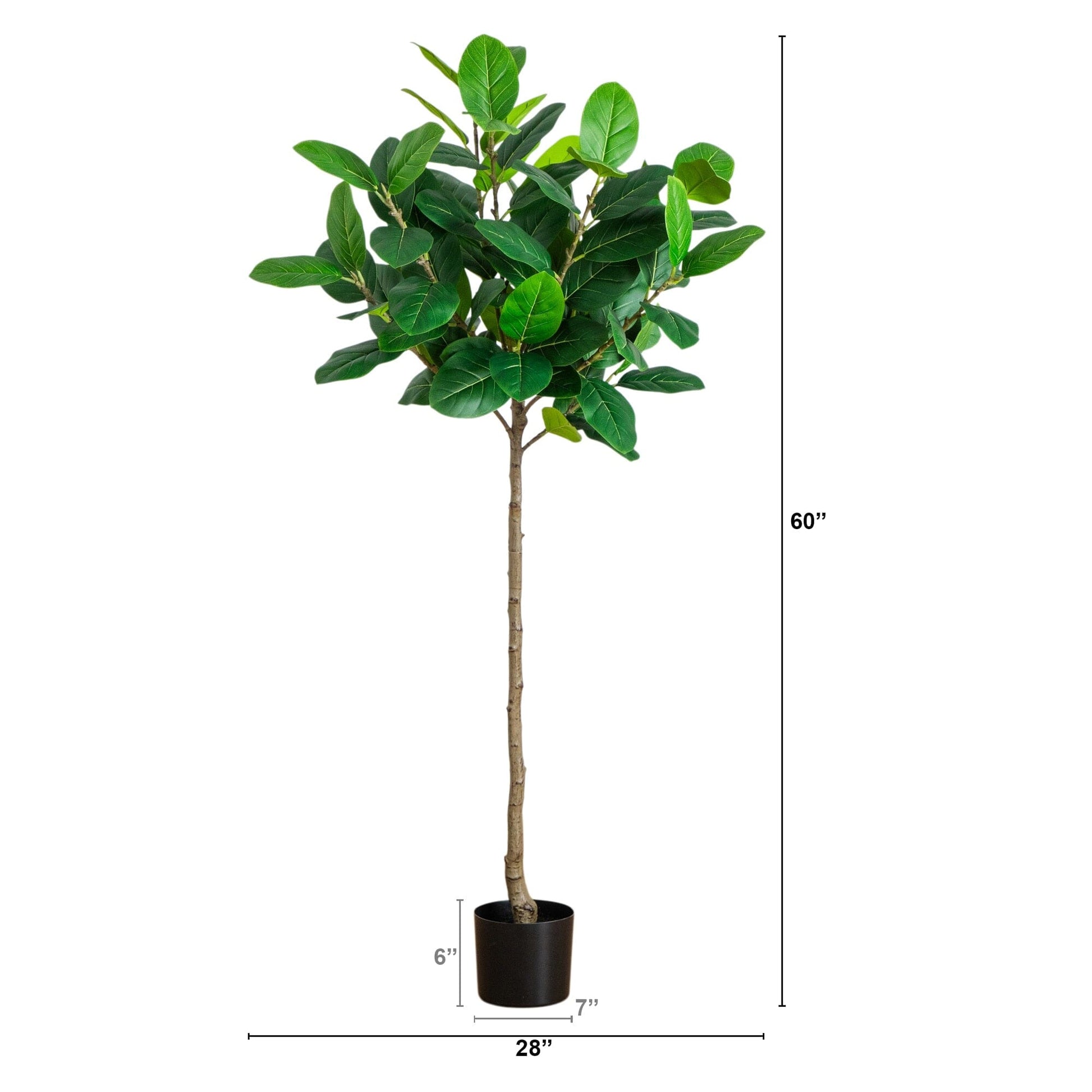 5' Artificial Petite Audrey Ficust Tree by Nearly Natural with green leaves in a black pot on Tampa Home & Garden Store