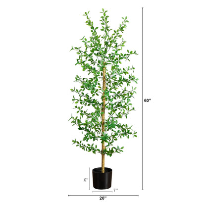 5' artificial Shady Lady Black Olive Tree by Nearly Natural in black planter on Tampa Home & Garden Store