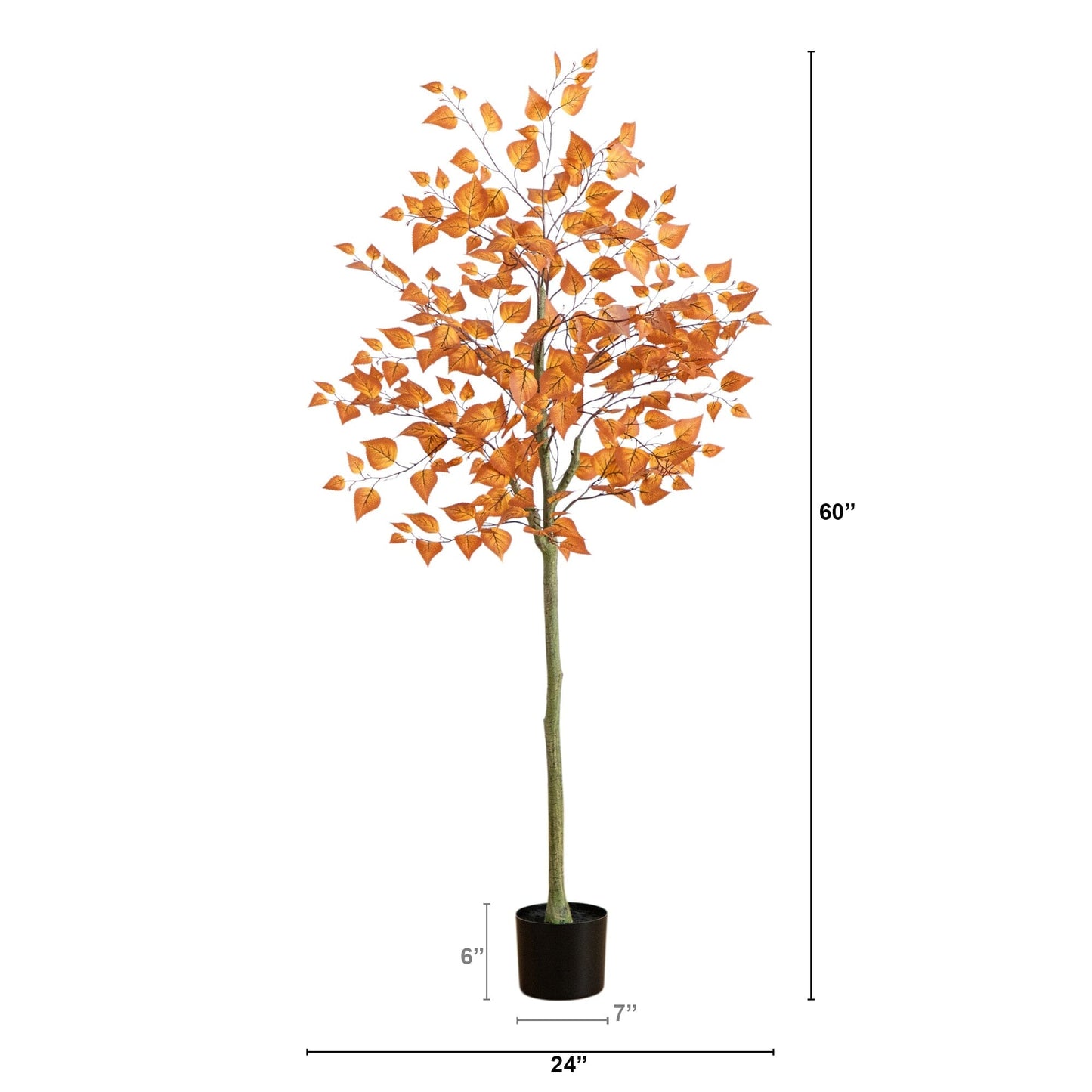 5 ft Autumn Birch Leaf Artificial Fall Tree by Nearly Natural in black pot with orange leaves on Tampa Home & Garden Store