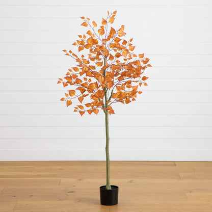 5' Autumn Birch Leaf Artificial Fall Tree Nearly Natural, orange leaves in black pot on Tampa Home & Garden Store