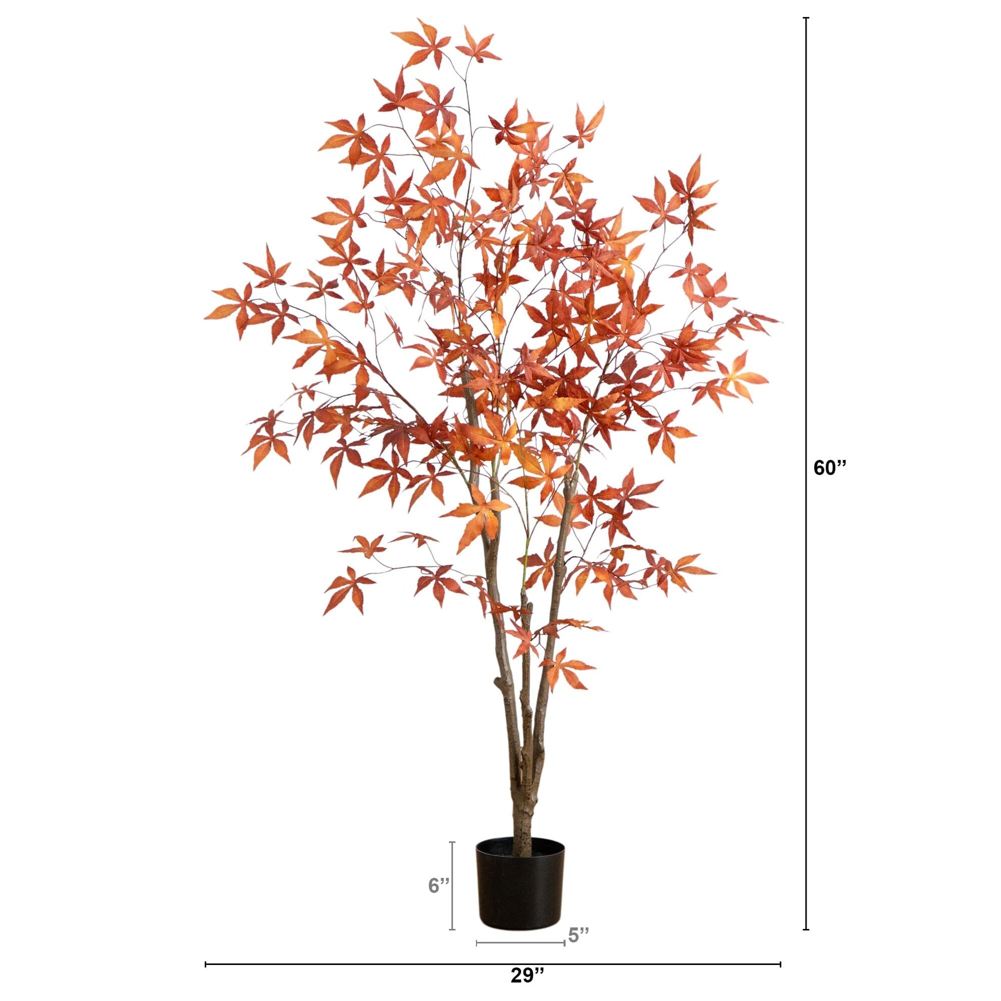 5 ft Nearly Natural Autumn Japanese Maple artificial tree with orange fall leaves in a black pot on Tampa Home & Garden Store