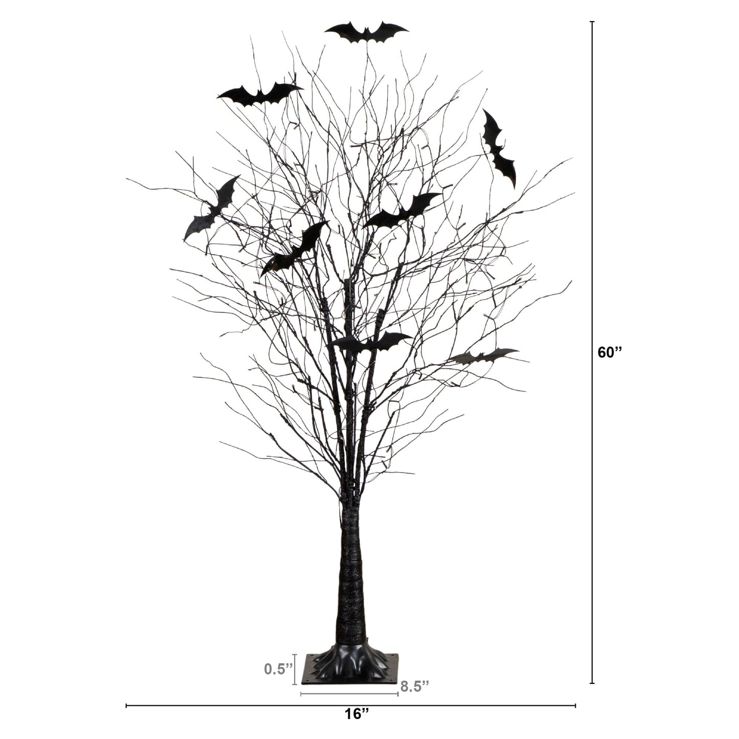 Nearly Natural 5' Pre-Lit Halloween Black Twig Tree with Bats and 50 Warm White LED Lights on Tampa Home & Garden Store