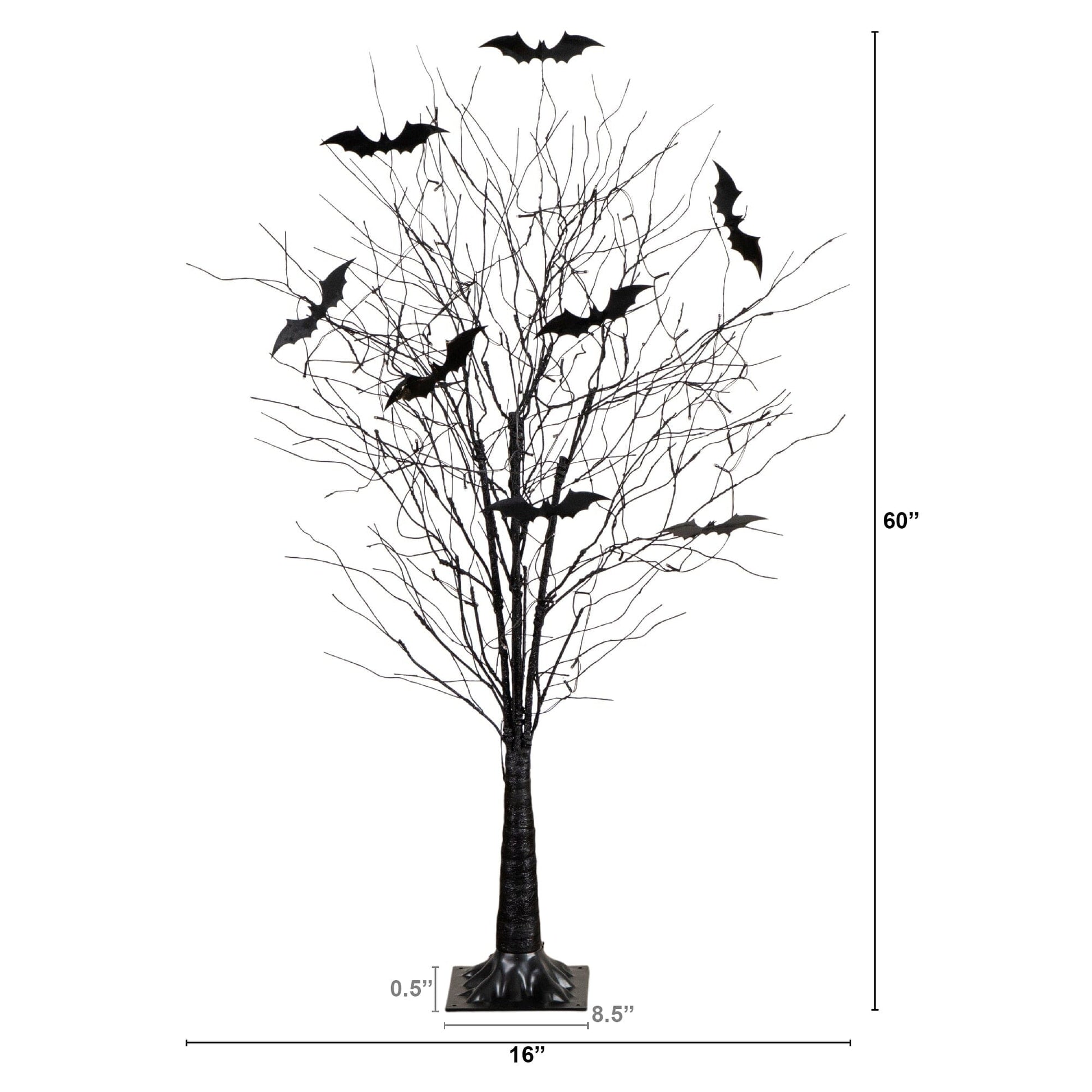 Nearly Natural 5' Pre-Lit Halloween Black Twig Tree with Bats and 50 Warm White LED Lights on Tampa Home & Garden Store