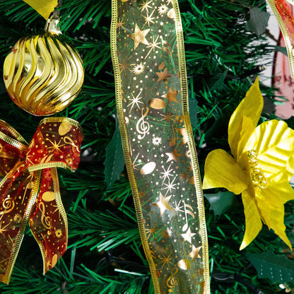 5 ft Nearly Natural Christmas tree close-up with gold ornament and red-gold star ribbon on Tampa Home & Garden Store