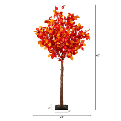 5' Pre-Lit Autumn Artificial Tree with 200 Warm White LEDs, orange-red leaves, Nearly Natural on Tampa Home & Garden Store