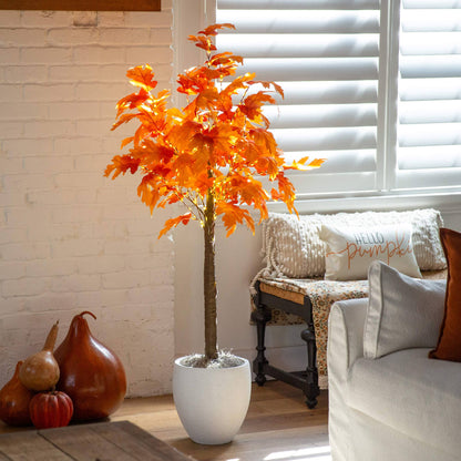 5' Pre-Lit Autumn Maple artificial tree with 240 warm LEDs in a white planter on Tampa Home & Garden Store