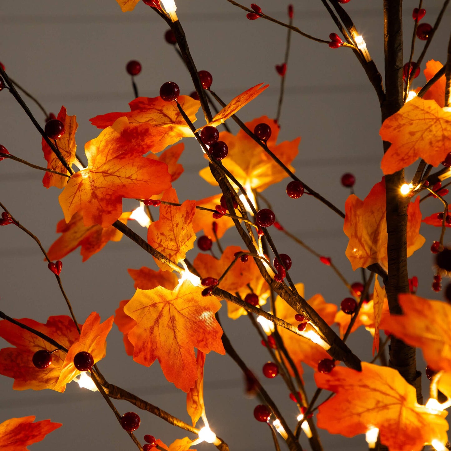 Tree: 5 ft Pre-Lit Autumn Maple Tree with Berries and 96 Warm White LEDs, Nearly Natural on Tampa Home & Garden Store