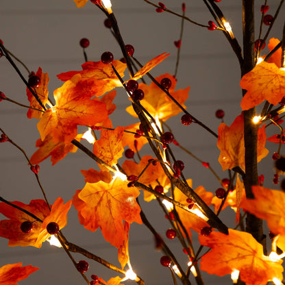 Tree: 5 ft Pre-Lit Autumn Maple Tree with Berries and 96 Warm White LEDs, Nearly Natural on Tampa Home & Garden Store