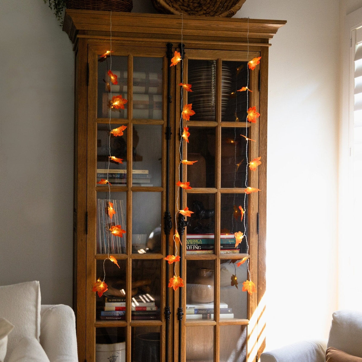 Garland 5' Pre-Lit Autumn Maple Leaf set of 3 with 10 warm white LED lights Nearly Natural on Tampa Home & Garden Store