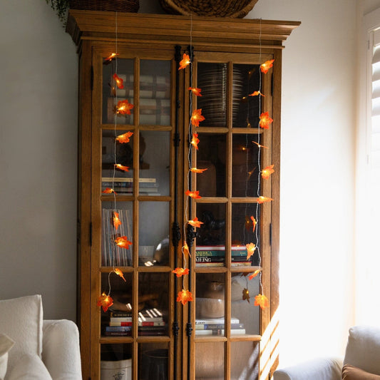 Garland 5' Pre-Lit Autumn Maple Leaf set of 3 with 10 warm white LED lights Nearly Natural on Tampa Home & Garden Store