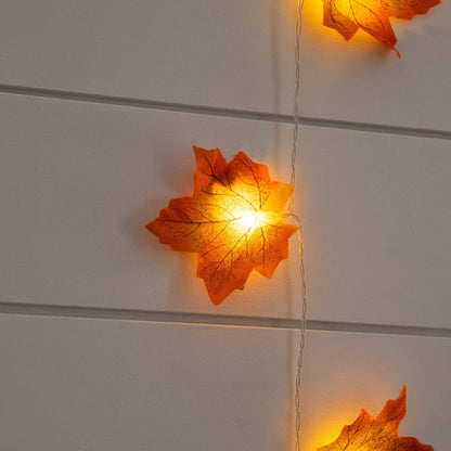 5' Pre-Lit Autumn Maple Leaf Garland with 10 Warm White LEDs, Nearly Natural, Set of 3 on Tampa Home & Garden Store