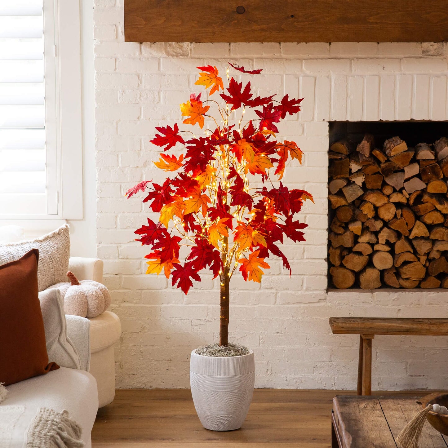 Nearly Natural 5ft pre-lit autumn weeping maple artificial tree with 240 white LEDs in pot on Tampa Home & Garden Store