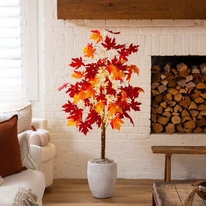 Nearly Natural 5ft pre-lit autumn weeping maple artificial tree with 240 white LEDs in pot on Tampa Home & Garden Store