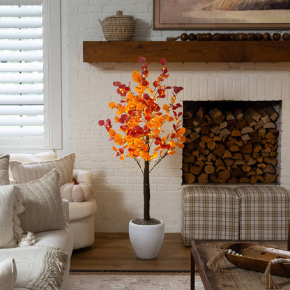 Nearly Natural 5 ft pre-lit autumn eucalyptus artificial tree with 300 warm white LEDs on Tampa Home & Garden Store