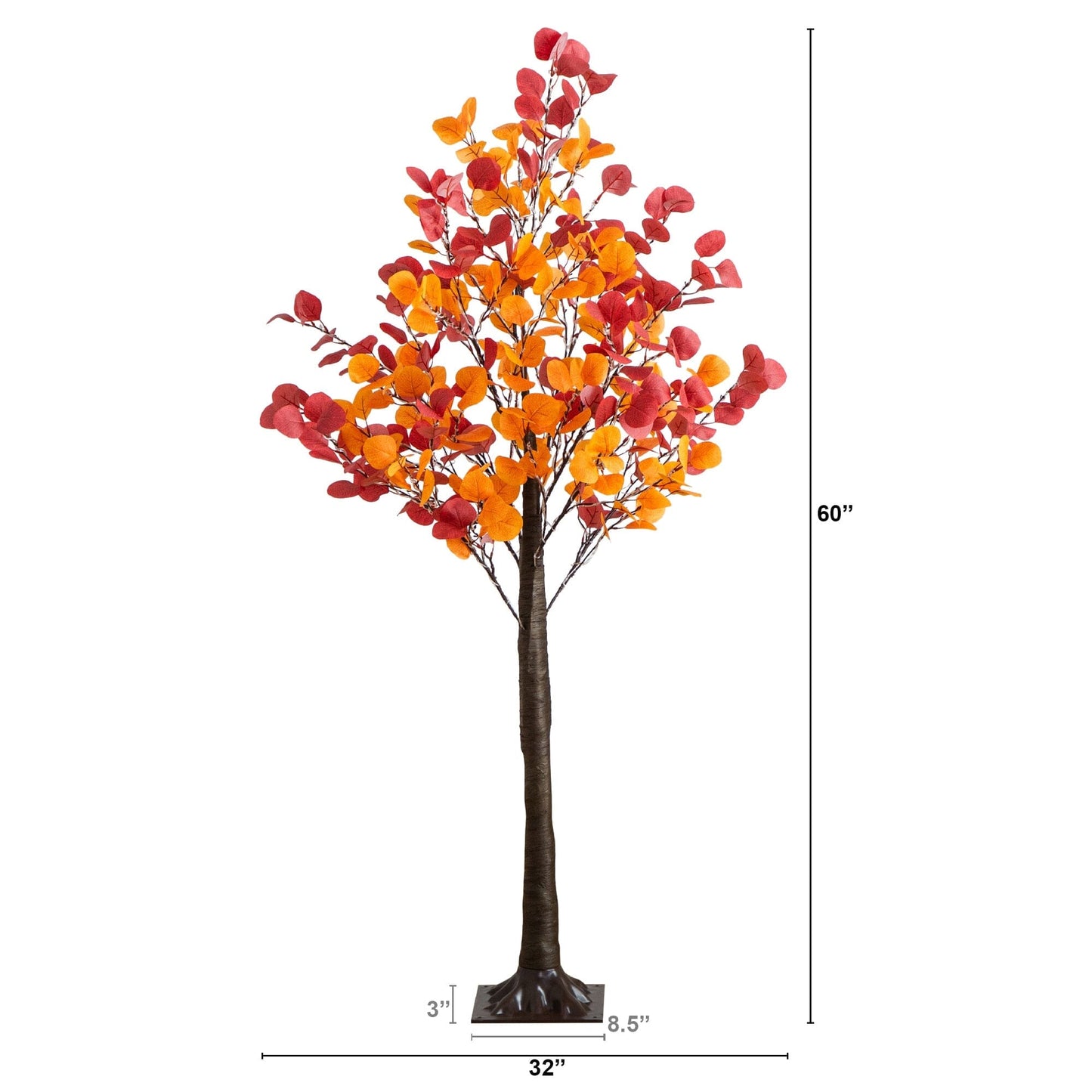 5 ft Nearly Natural pre-lit eucalyptus tree with 300 warm white LEDs orange-red leaves on Tampa Home & Garden Store