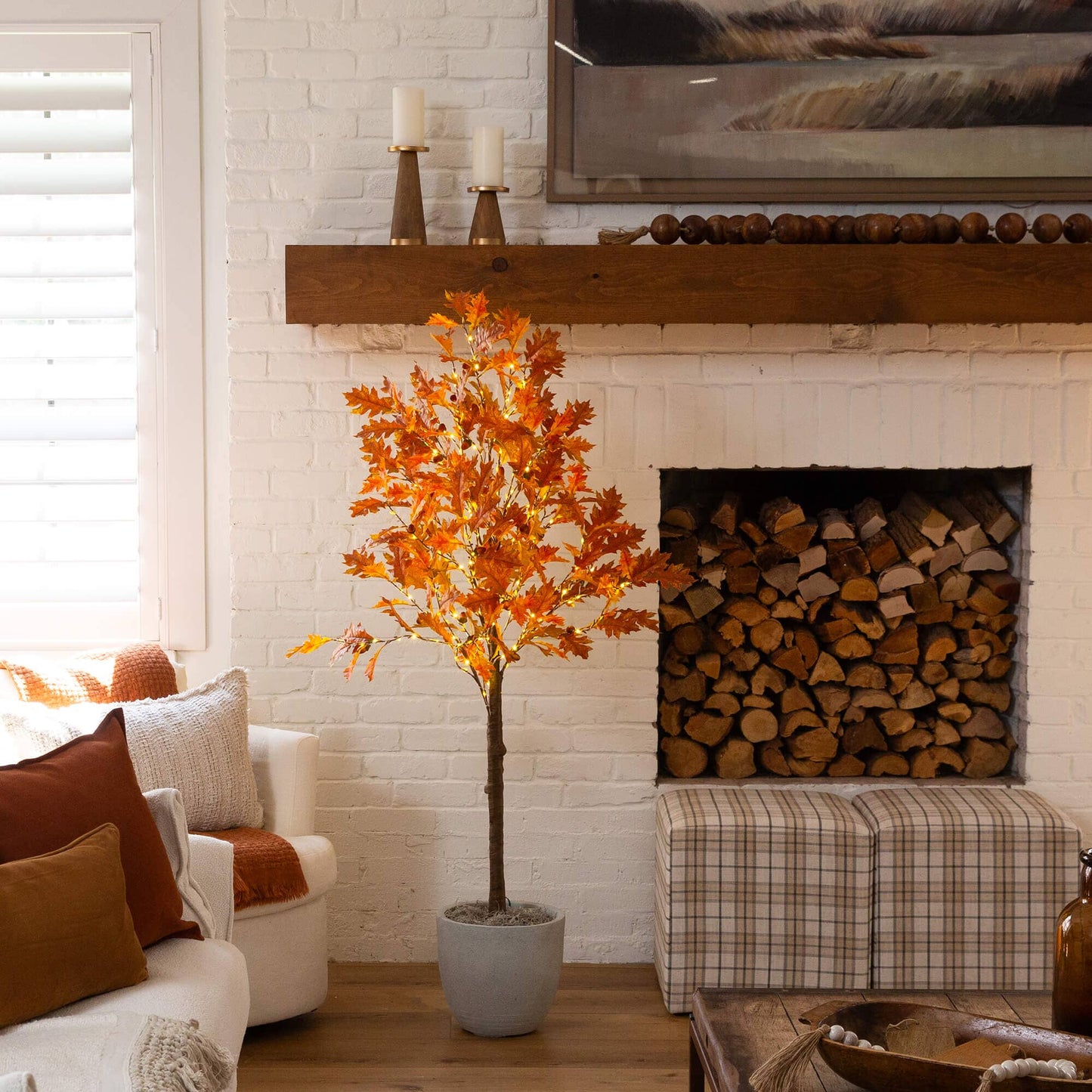 5 ft Nearly Natural burnt orange autumn maple artificial tree with 240 warm LEDs in planter on Tampa Home & Garden Store
