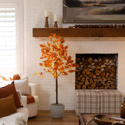5 ft Nearly Natural burnt orange autumn maple artificial tree with 240 warm LEDs in planter on Tampa Home & Garden Store