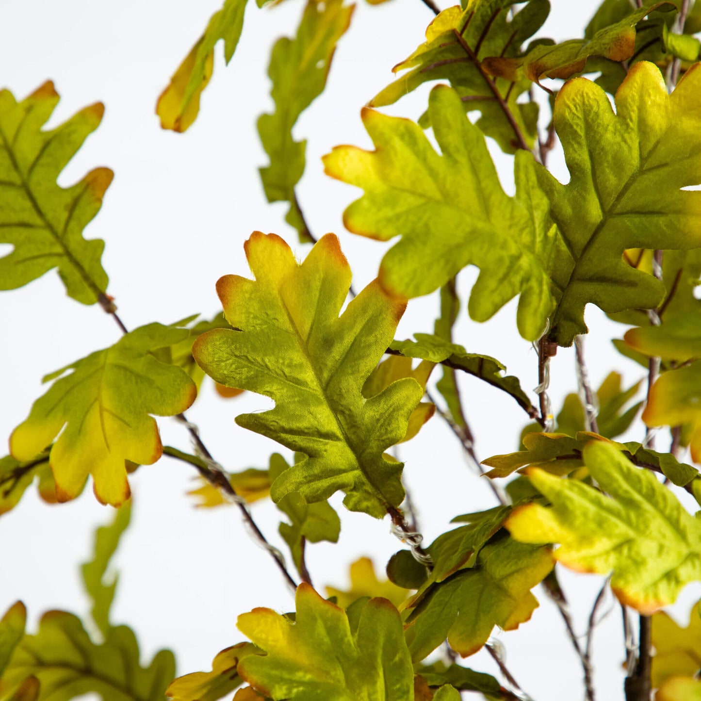 5' Pre-Lit Green Autumn Oak artificial tree leaves close-up Nearly Natural on Tampa Home & Garden Store
